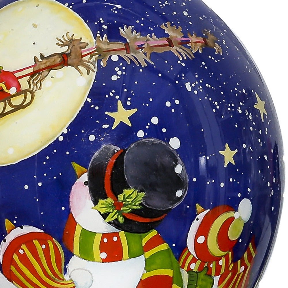 Snowmen Family Watching Santa on a Sleigh Hand Painted Mouth Blown Glass Ornament - Tuesday Morning-Christmas Ornaments