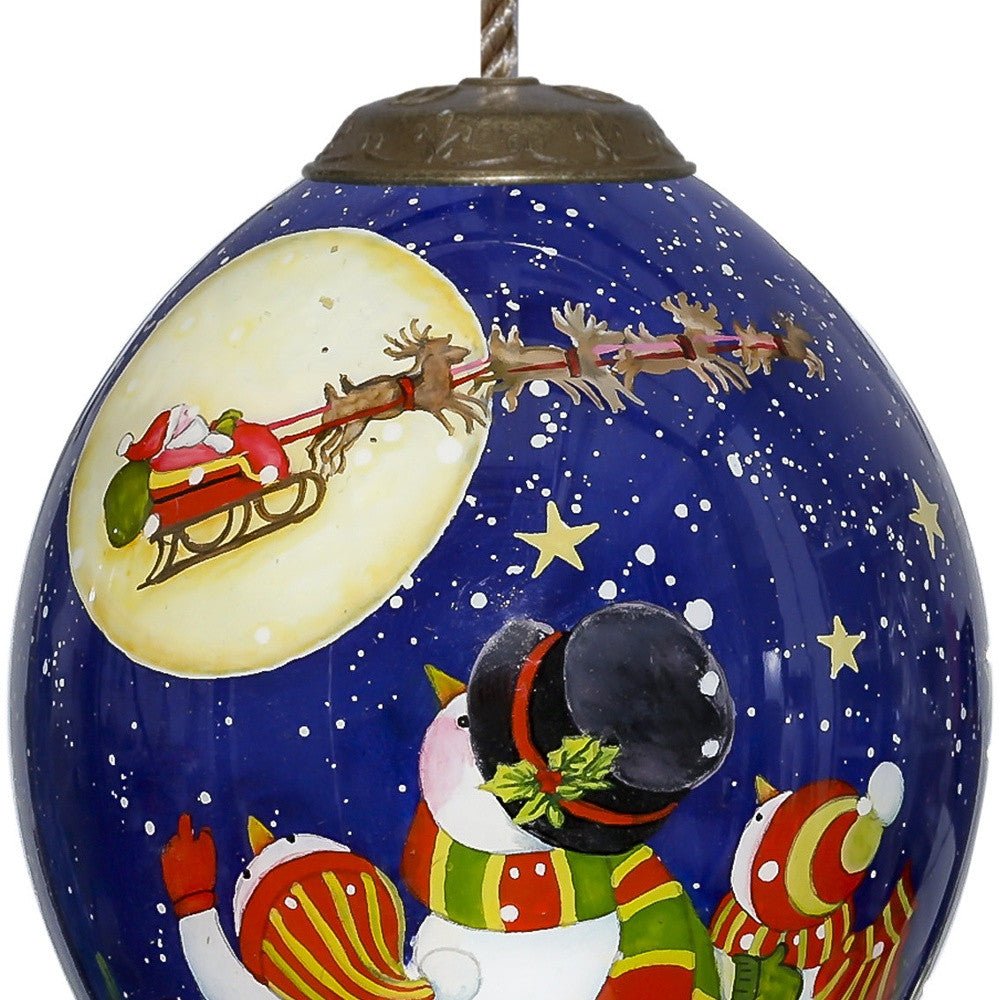 Snowmen Family Watching Santa on a Sleigh Hand Painted Mouth Blown Glass Ornament - Tuesday Morning-Christmas Ornaments