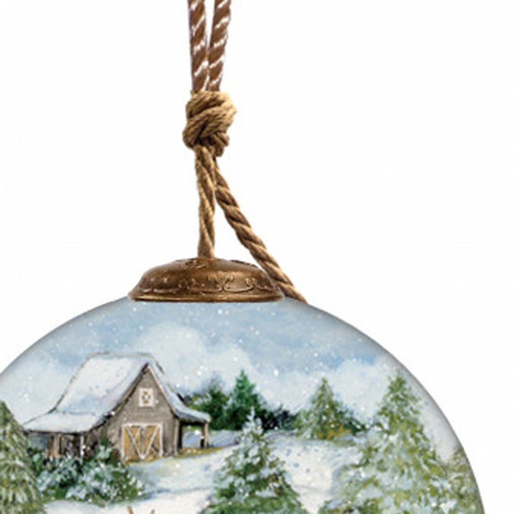 Snowy Mountains Ski Rental Hand Painted Mouth Blown Glass Ornament - Tuesday Morning-Christmas Ornaments
