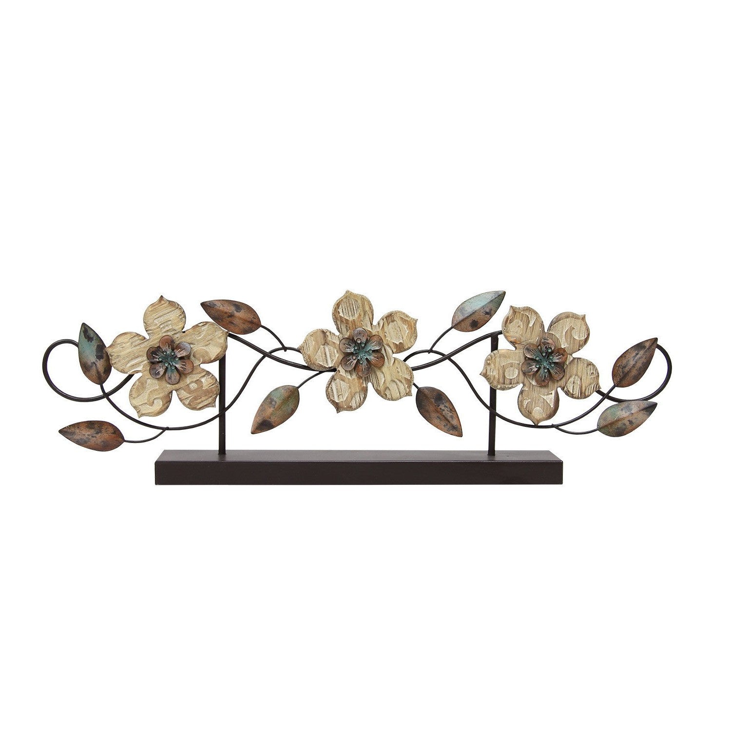 Stamped Wood And Metal Flower Table Top - Tuesday Morning-Sculptures