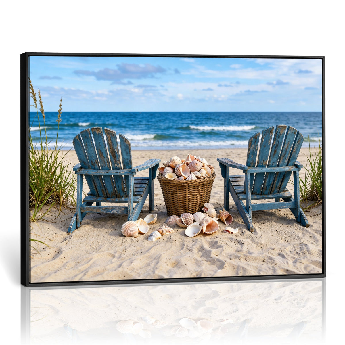 Large Beach Canvas Wall Art Coastal Adirondack Chairs Ocean