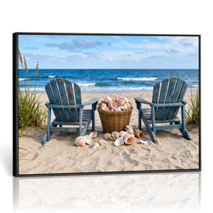 Large Beach Canvas Wall Art Coastal Adirondack Chairs Ocean