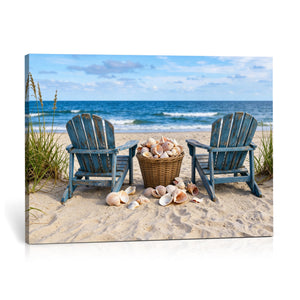 Large Beach Canvas Wall Art Coastal Adirondack Chairs Ocean
