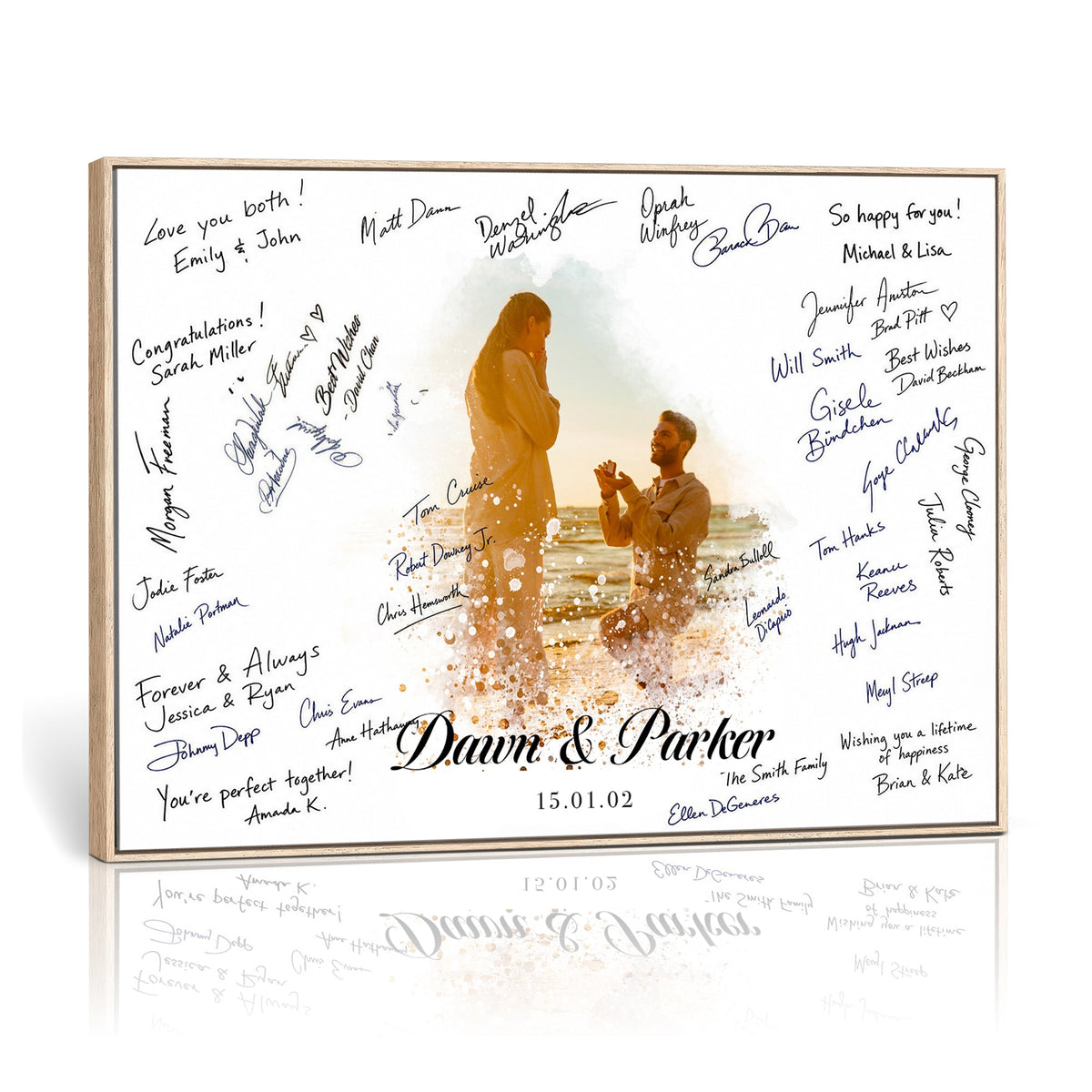 Wedding Guest Book Alternative Wall Art Canvas Print, Personalized Wedding Signature Poster, Custom Couple Photo Guestbook Canvas, Bridal Shower Reception Decor