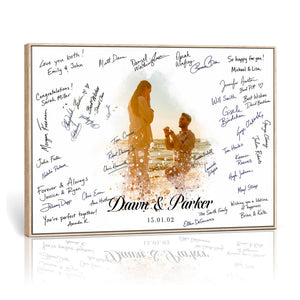 Wedding Guest Book Alternative Wall Art Canvas Print, Personalized Wedding Signature Poster, Custom Couple Photo Guestbook Canvas, Bridal Shower Reception Decor