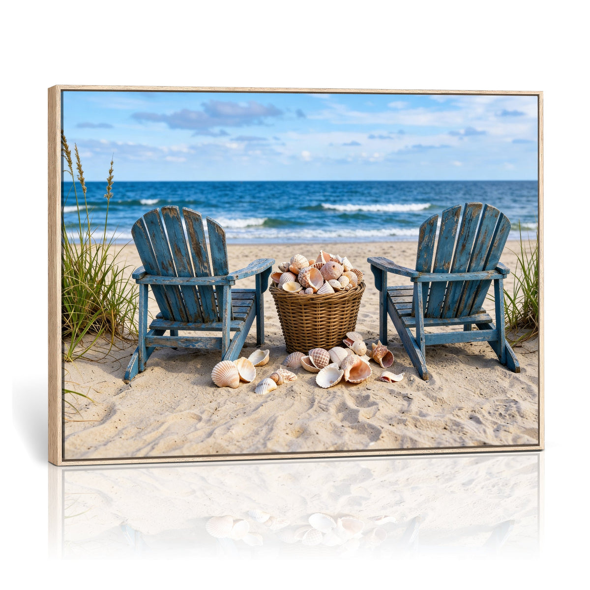 Large Beach Canvas Wall Art Coastal Adirondack Chairs Ocean