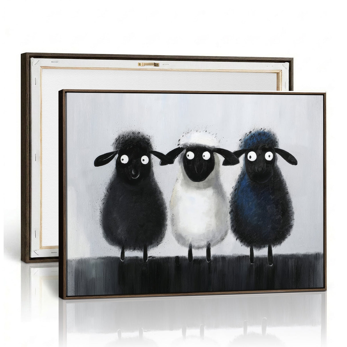 Funny Sheep Canvas Wall Art, Three Quirky Sheep Painting Print, Cute Animal Nursery Decor, Black White Navy Farmhouse Art, Kids Room Gift