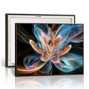 Fractal Lotus Canvas Wall Art, Blue Orange Glowing Flower Abstract Print, Modern Zen Meditation Room Decor, Ethereal Digital Art, Living Room