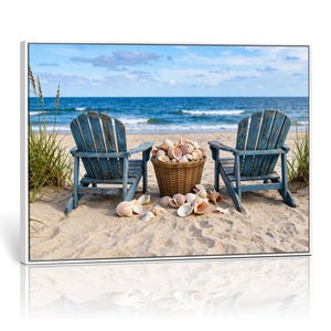 Large Beach Canvas Wall Art Coastal Adirondack Chairs Ocean