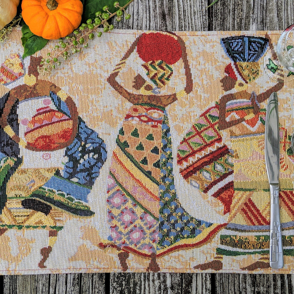 DaDa Bedding Set of 4-Pieces Dancing Women African Kwanzaa Tapestry Dining Table Placemats 13” x 19” (18117)