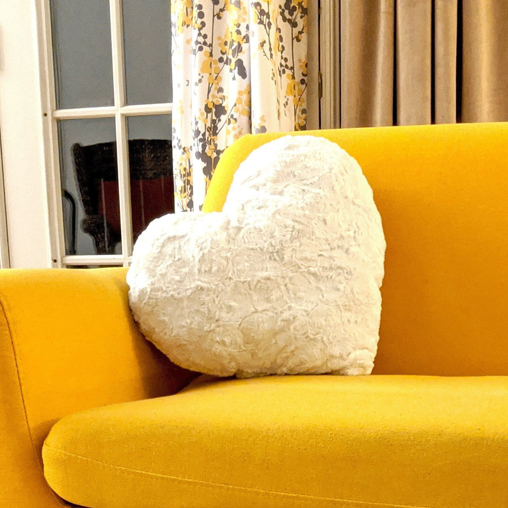 DaDa Bedding White Luxury Roses Romantic Plush Stuffed Heart Throw Pillow - 16” x 14”