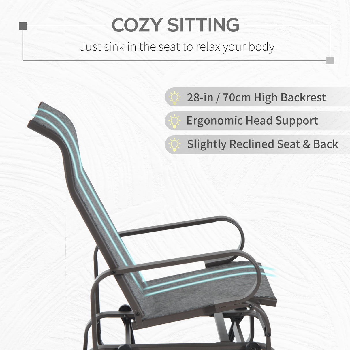 Outsunny outdoor glider chair, gliders for outside patio with smooth rocking mechanism and lightweight construction for backyard, gray