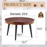 Modern Round Coffee Table - Walnut Pattern MDF And Black Metal Legs