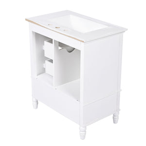 30" Bathroom Vanity With Sink, 3 Drawers, Adjustable Feet