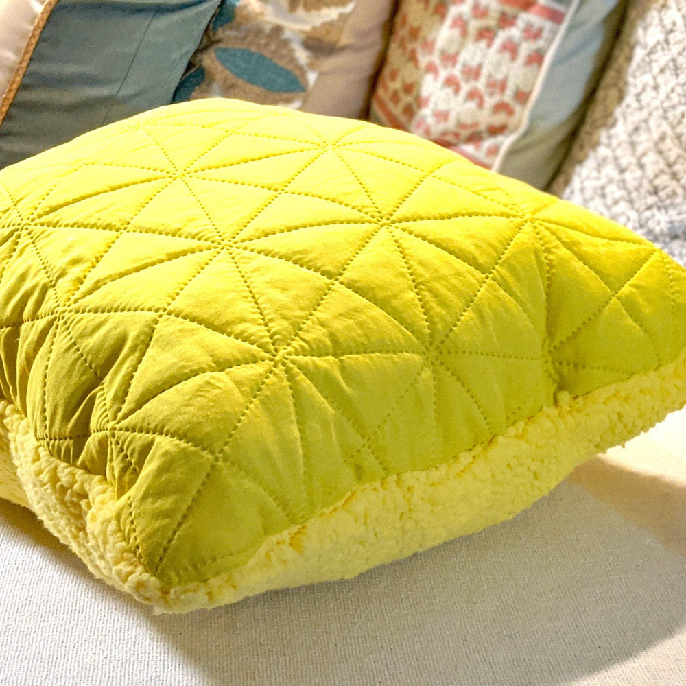 DaDa Bedding Hand-Made Tuscan Sun Yellow Sherpa Backside Quilted Throw Pillow - 18" x 18"