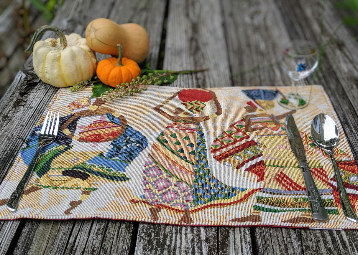 DaDa Bedding Set of 4-Pieces Dancing Women African Kwanzaa Tapestry Dining Table Placemats 13” x 19” (18117)