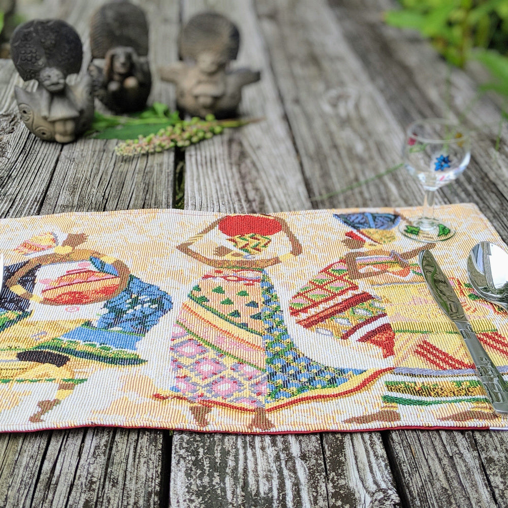 DaDa Bedding Set of 4-Pieces Dancing Women African Kwanzaa Tapestry Dining Table Placemats 13” x 19” (18117)