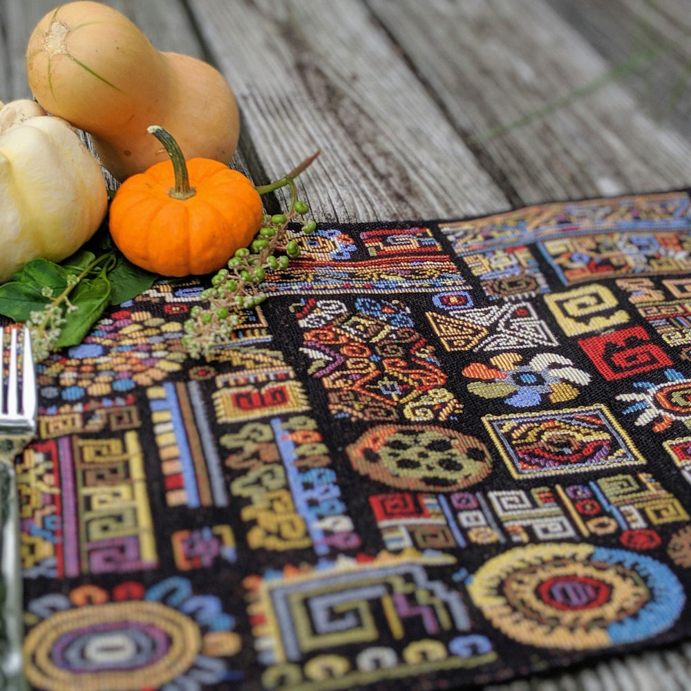 DaDa Bedding Set of 4-Pieces Ethnic Ornaments Geometric Black Tapestry Dining Placemats 13” x 19” (18118)