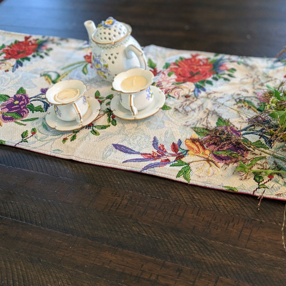 DaDa Bedding Floral Roses Tropical Paradise Birds Woven Tapestry Dining Table Runner (18116)