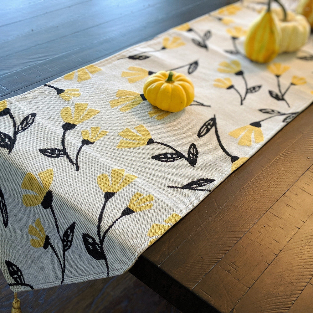 DaDa Bedding Yellow Fleur Floral Garden Woven Tapestry Dining Table Runner (18112)