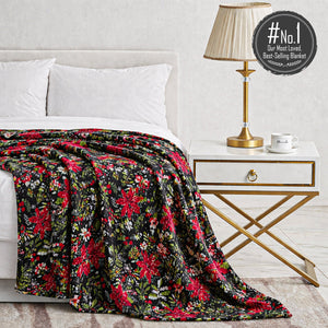 Poinsettia Oversized Jacquard Luxe Plush Holiday Throw Blanket (50" x 70")