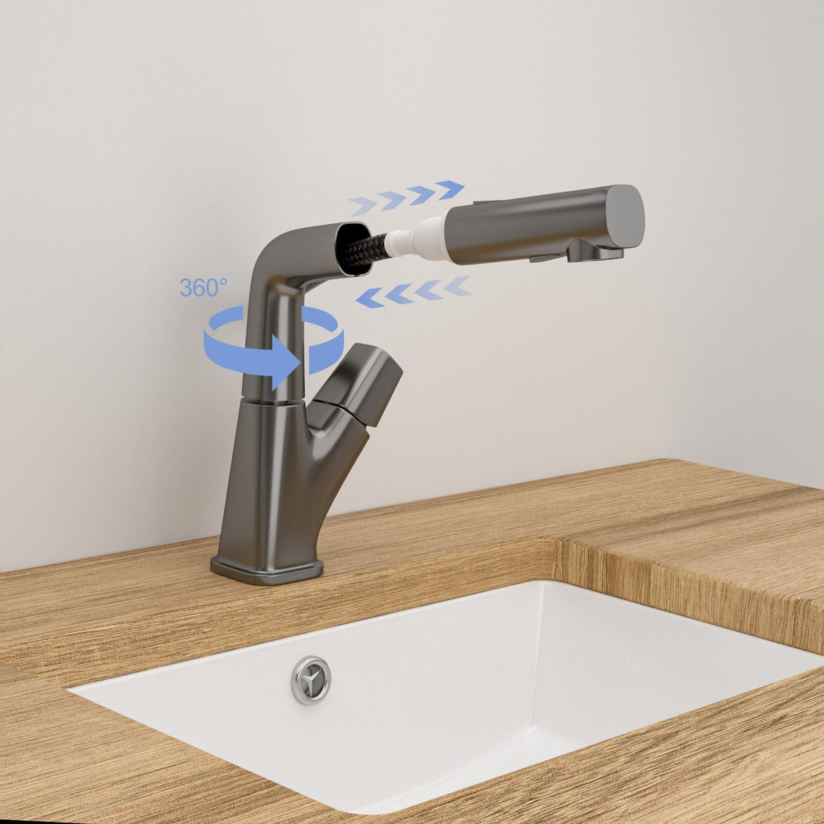 Pull Down Bathroom Sink Faucet With 3 Water Modes And Stainless Steel Construction - Gunmetal Black