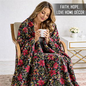 Poinsettia Oversized Jacquard Luxe Plush Holiday Throw Blanket (50" x 70")