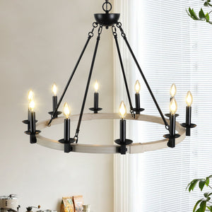 32" Rustic Farmhouse 10-Light Candle Chandelier