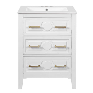 Bathroom Vanity With Sink, Free Standing Single Set, 3 Drawer Storage Cabinet
