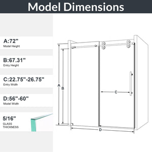 Frameless Single Sliding Shower Door With Clear Tempered Glass