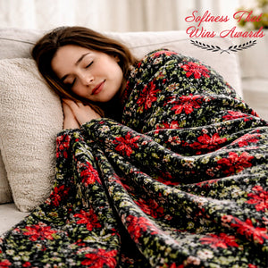 Poinsettia Oversized Jacquard Luxe Plush Holiday Throw Blanket (50" x 70")