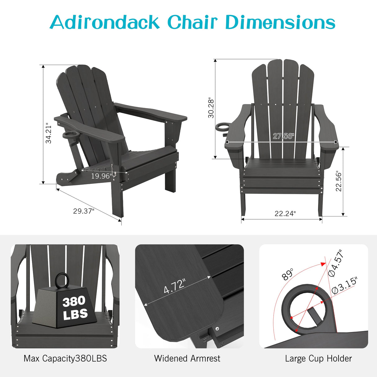 Adirondack Chairs Set of 2 - Plastic HDPE with Cup Holder