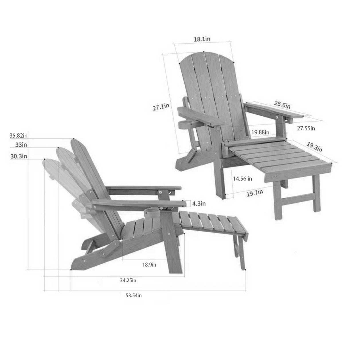 Outdoor Adjustable Lounge Chair with Built-in Cup Holder - Brown