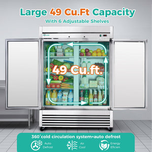 54" Commercial Refrigerator with 49 Cu.Ft Capacity - Stainless Steel, Silver