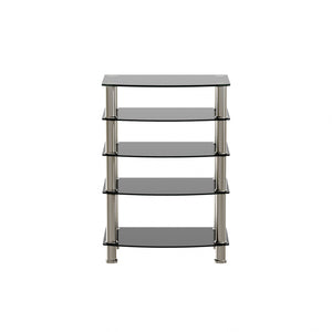 5 Tier Tempered Glass Side Table, Stainless Steel Frame End Table For Living Room, Bedroom - Black