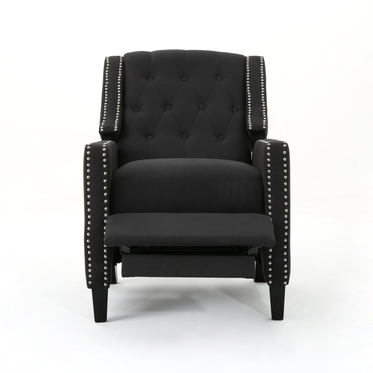 Classic Dark Grey Fabric Push Back Chair with Riveted Armrests