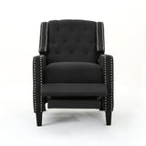 Classic Dark Grey Fabric Push Back Chair with Riveted Armrests