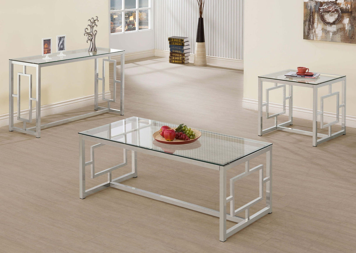 Merced Glass Top Metal Entryway Console Table Nickel