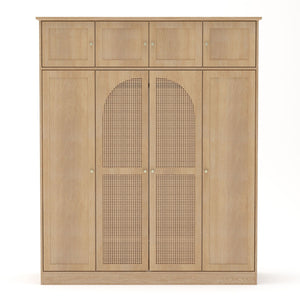 8 Door Armoire Wardrobe with Adjustable Shelves and Hanging Rod - Light Brown or White