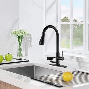 3-in-1 Kitchen Faucet with LED Temperature Display - Matte Black