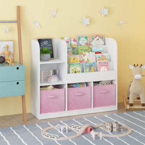 Bookcase And Bookshelf With 3 Collapsible Drawers, Multifunctional Display Stand