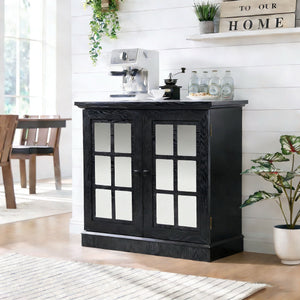 Sideboard Cabinet With Mirrored Doors, Adjustable Shelf, Metal Handles