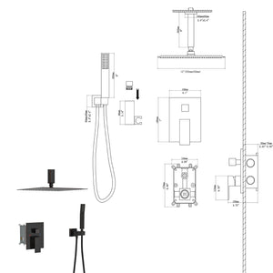 Dual Shower Head System with Ceiling Mount and Rough-In Valve - Pearl Silver, Black, or Gold