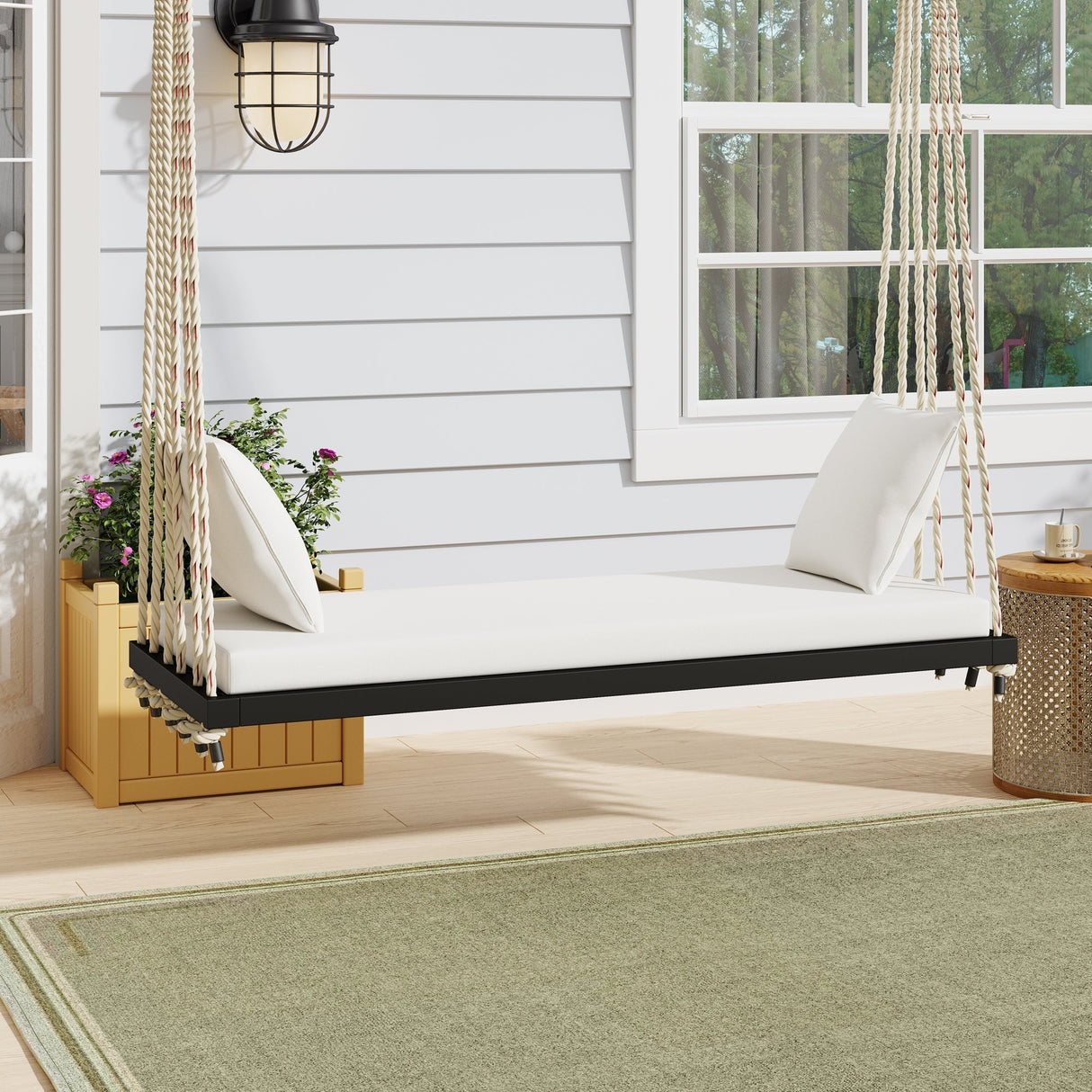 Patio Wooden Swing Chair Hanging Porch Swing Bench