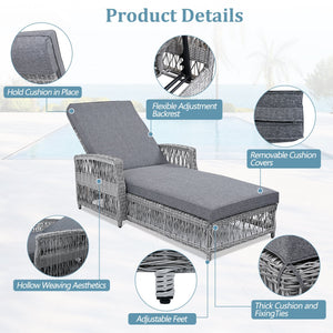 GO Outdoor Long Reclining Chaise with Armrests and Cushions