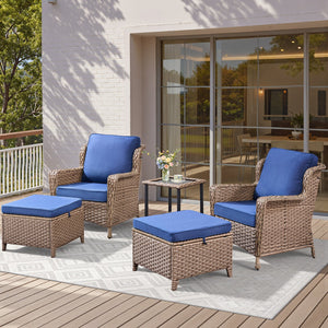 5-Piece Outdoor Lounge Chairs Set with Side Table and Ottomans