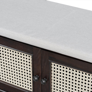 TREXM Boho Rattan Entryway Bench with Storage