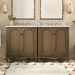 Vintage Double Sink Bathroom Vanity Set With Ceramic Sinks
