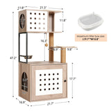 Cat Tree with Litter Box Enclosure and Large Hammock