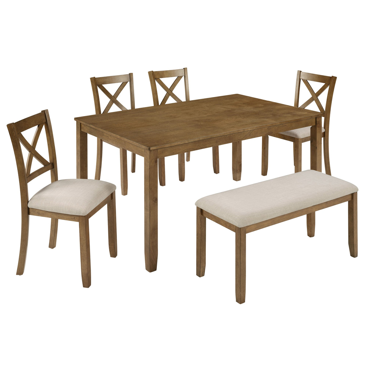 Oak Finish 6-Piece Dining Table Set